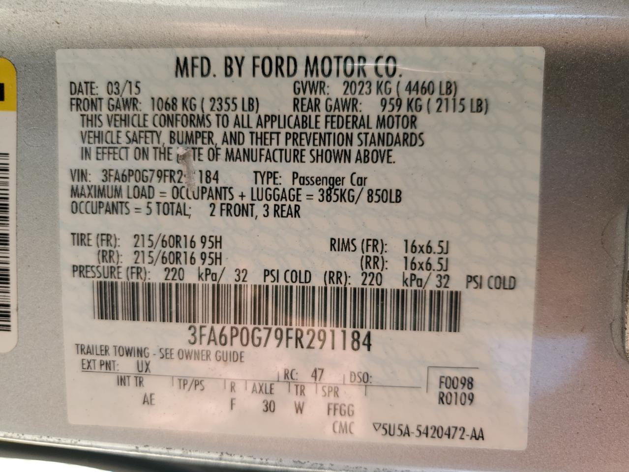 Lot #3009119299 2015 FORD FUSION S