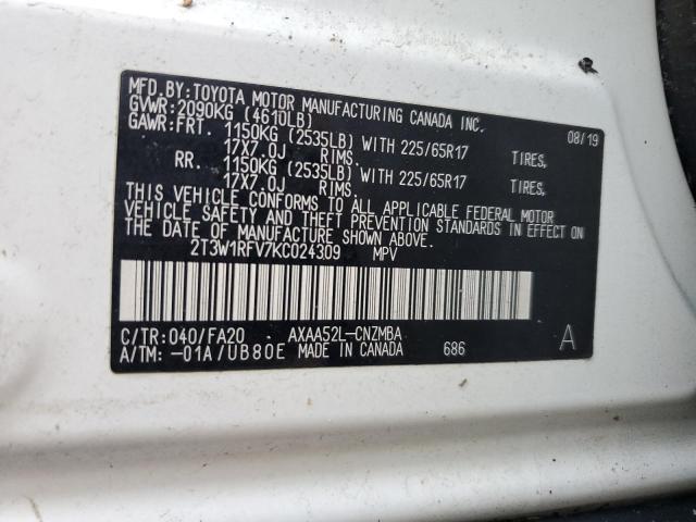 VIN 2T3W1RFV7KC024309 2019 Toyota RAV4, Xle no.14