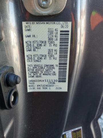 2020 NISSAN TITAN SV - 1N6AA1CD4LN511530