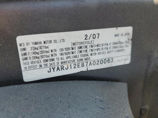 2007 YAMAHA YZFR6 L JYARJ12E87A020063