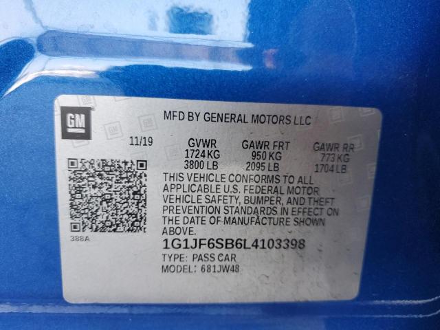 2020 CHEVROLET SONIC PREM - 1G1JF6SB6L4103398