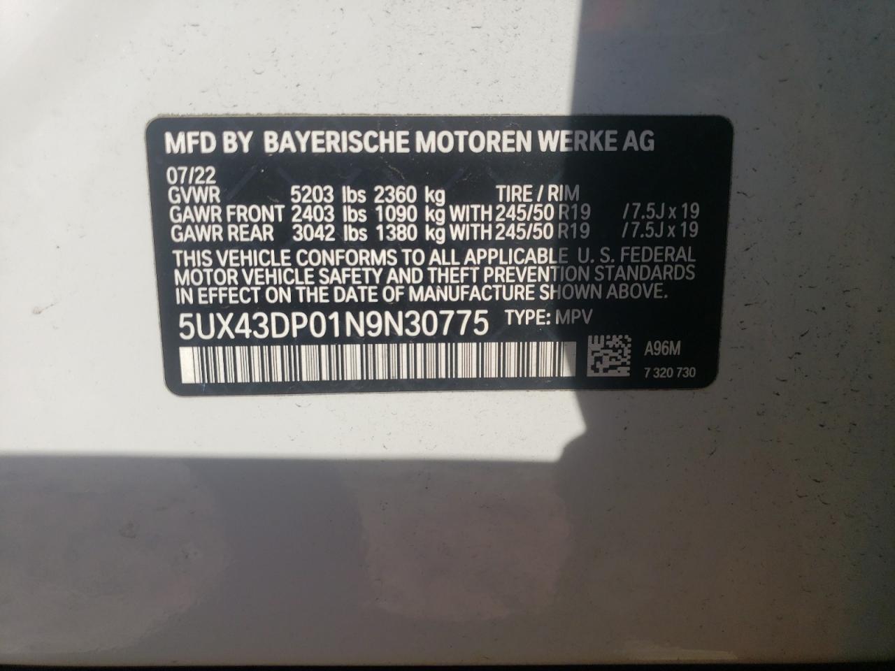 Lot #2938054948 2022 BMW X3 SDRIVE3