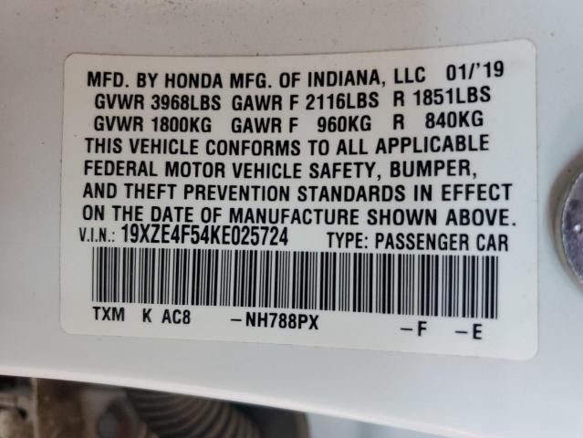 VIN 19XZE4F54KE025724 2019 Honda Insight, EX no.12