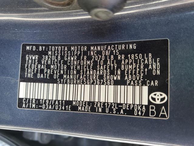 VIN 5YFBURHE5GP367560 2016 Toyota Corolla, L no.13