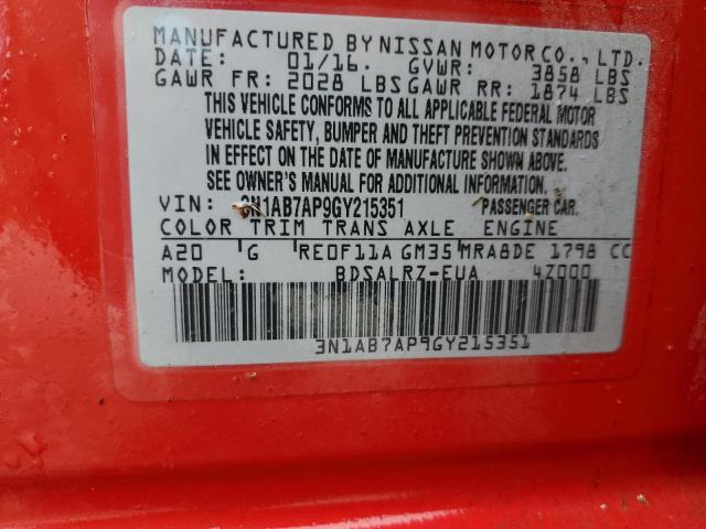 2016 NISSAN SENTRA S - 3N1AB7AP9GY215351
