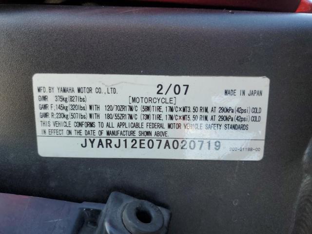 2007 YAMAHA YZFR6 L JYARJ12E07A020719
