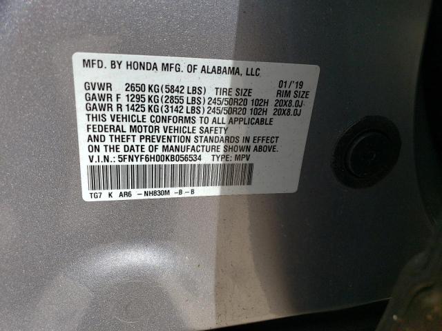 2019 HONDA PILOT ELIT - 5FNYF6H00KB056534