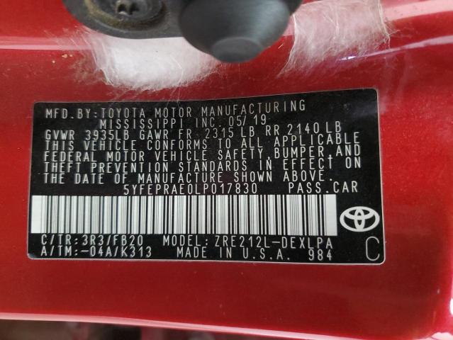 VIN 5YFEPRAE0LP017830 2020 Toyota Corolla, LE no.13