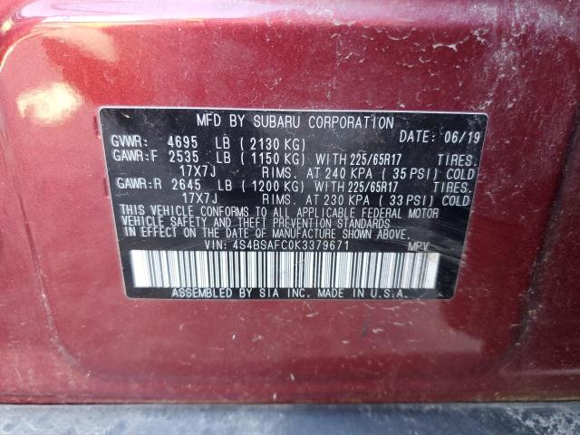 VIN 4S4BSAFC0K3379671 2019 Subaru Outback, 2.5I Pre... no.13