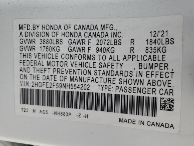 2022 HONDA CIVIC SPOR - 2HGFE2F59NH554202