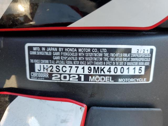 2021 HONDA CBR1000 RR JH2SC7719MK400115