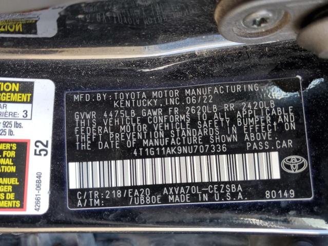 VIN 4T1G11AK9NU707336 2022 Toyota Camry, SE no.12