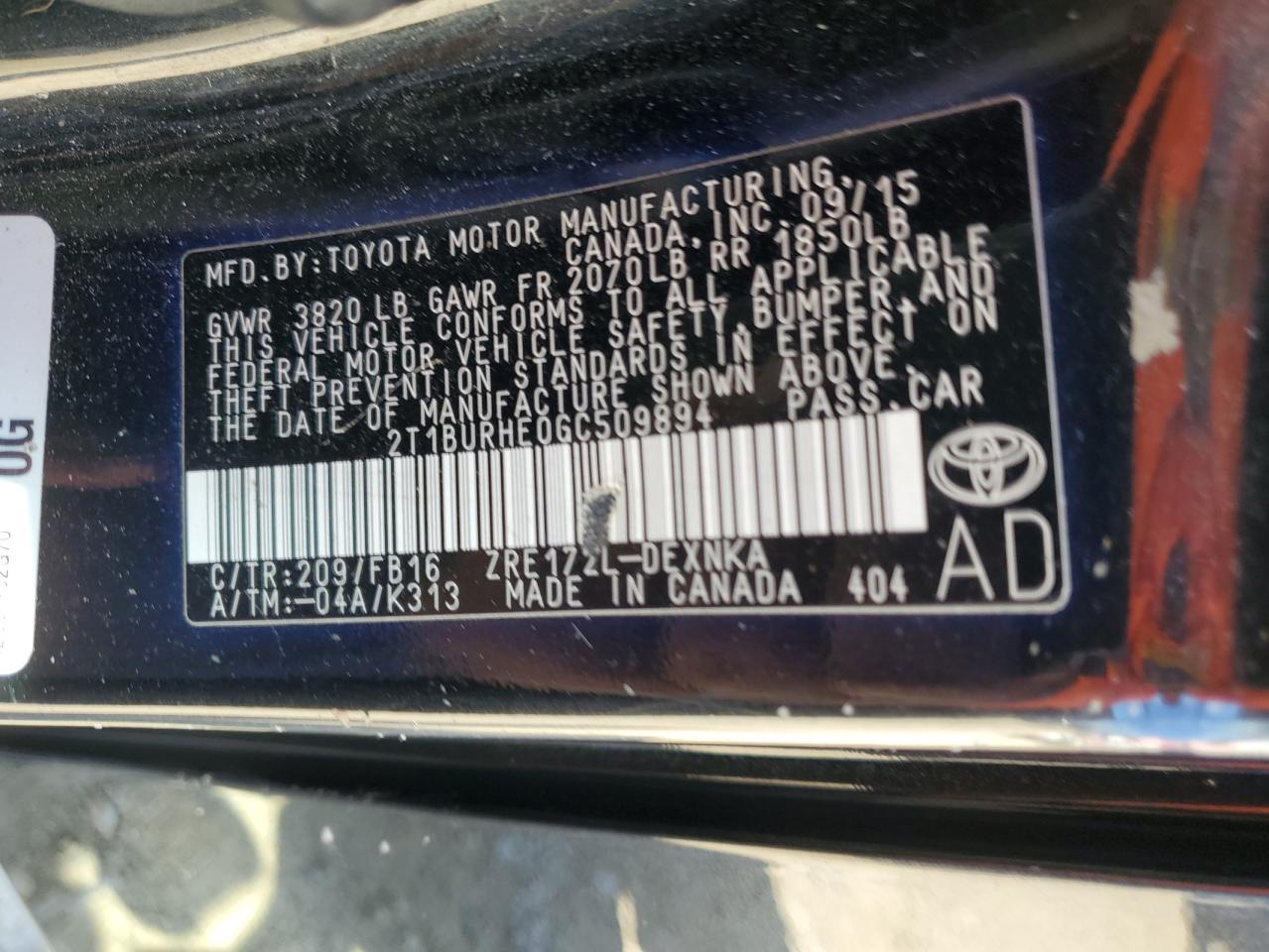 Lot #2881357483 2016 TOYOTA COROLLA L