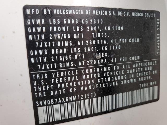 VIN 3VV0B7AX6NM121930 2022 Volkswagen Tiguan, S no.12