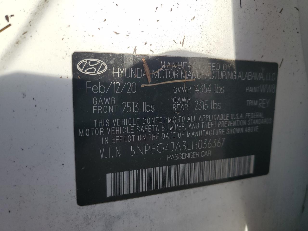 Lot #2964327242 2020 HYUNDAI SONATA SE