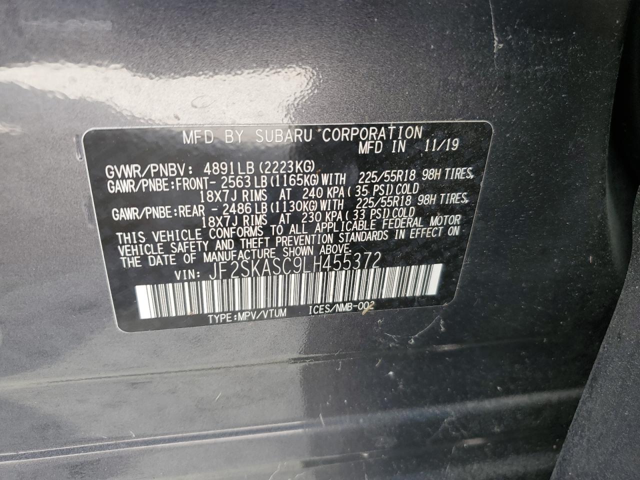 Lot #2991764417 2020 SUBARU FORESTER L