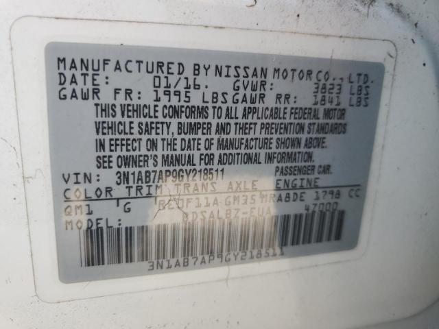 2016 NISSAN SENTRA S - 3N1AB7AP9GY218511