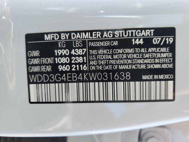 VIN WDD3G4EB4KW031638 2019 MERCEDES-BENZ A-CLASS no.12