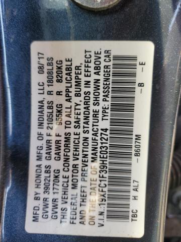 2017 HONDA CIVIC EX - 19XFC1F39HE031274