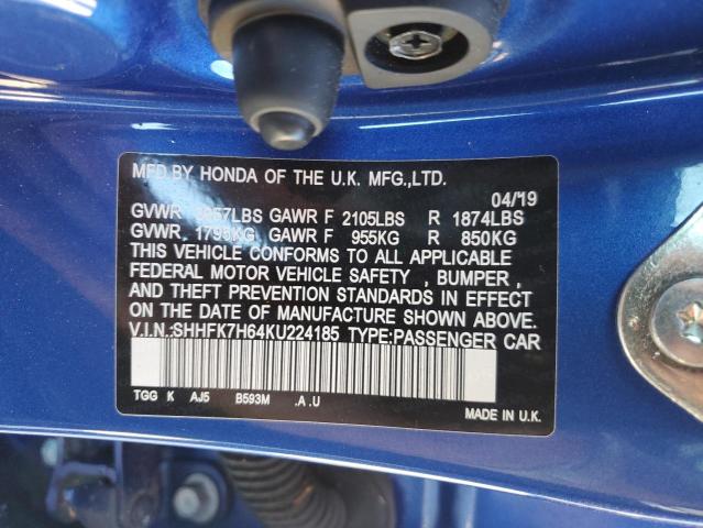 2019 HONDA CIVIC EX - SHHFK7H64KU224185