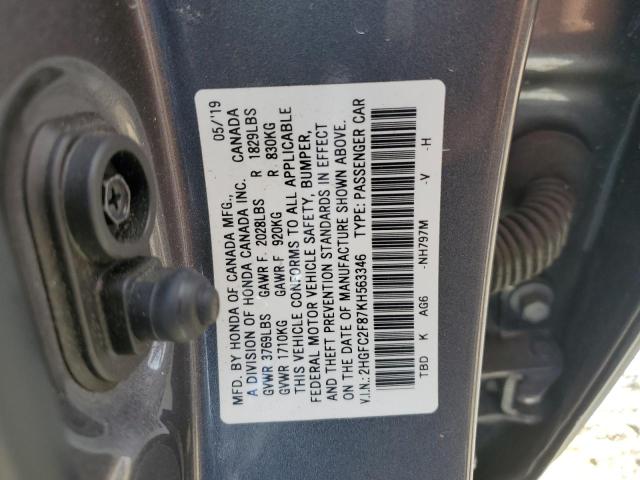 VIN 2HGFC2F87KH563346 2019 HONDA CIVIC no.12