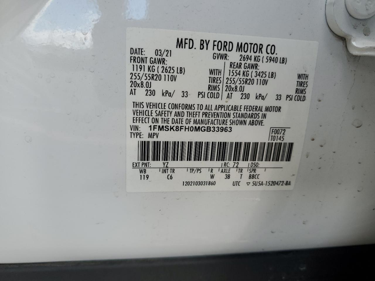 Lot #2945550100 2021 FORD EXPLORER L