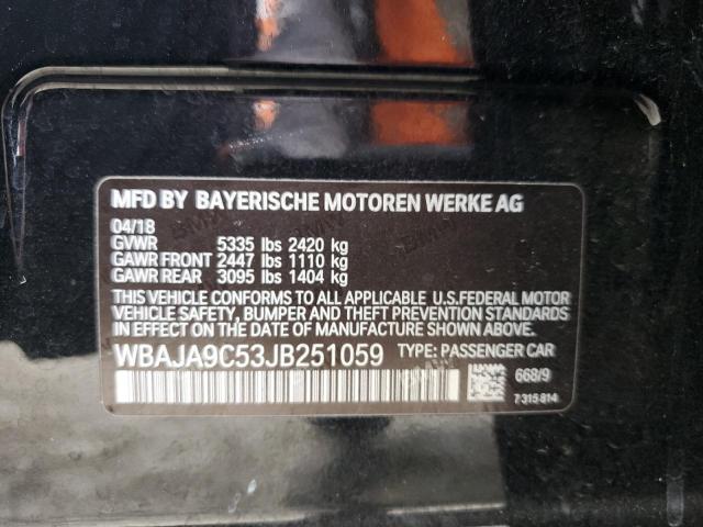 VIN WBAJA9C53JB251059 2018 BMW 5 Series, 530E no.12