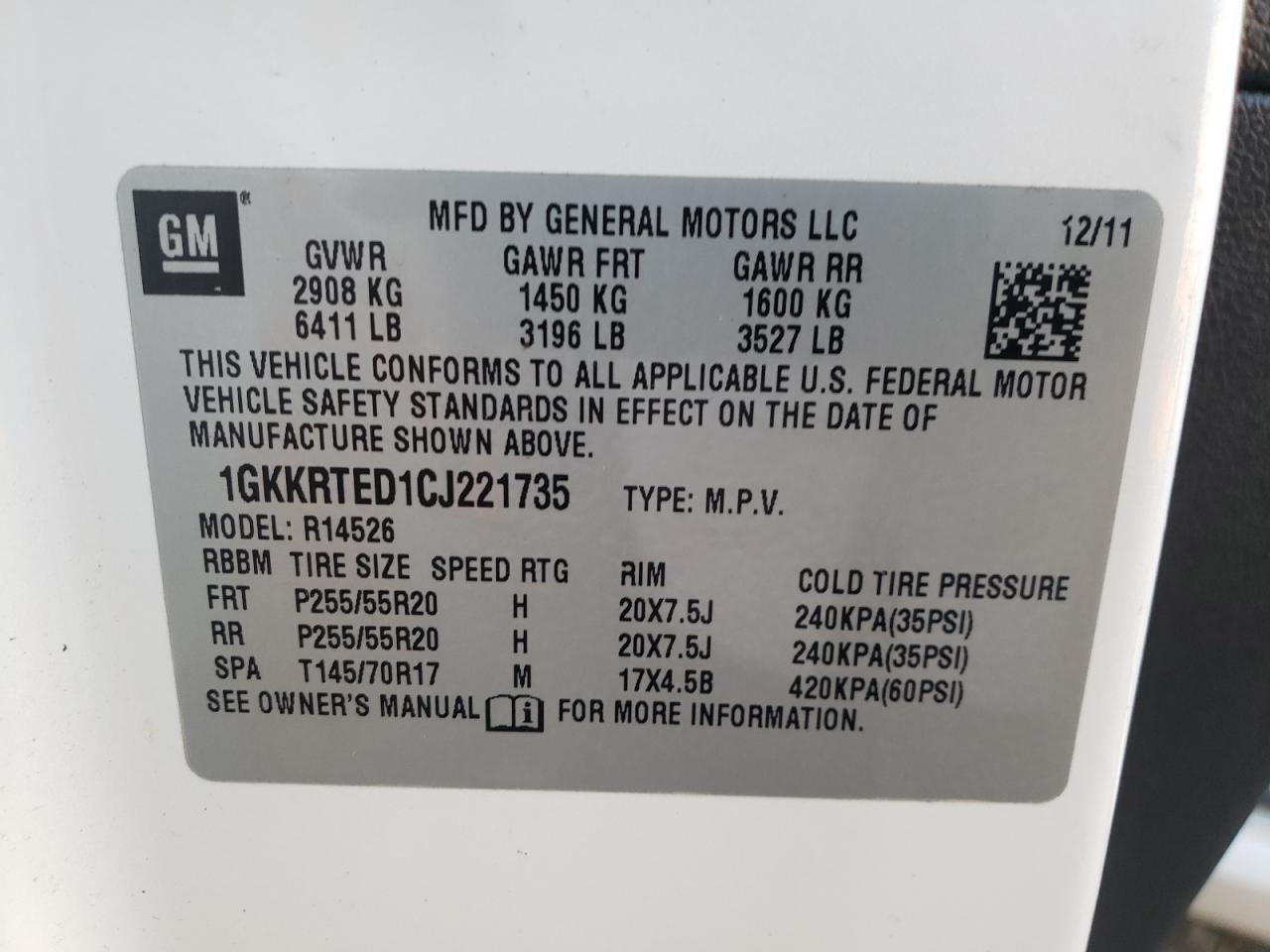 1GKKRTED1CJ221735 - 2012 GMC ACADIA DEN - #77399364