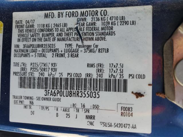 2017 FORD FUSION SE - 3FA6P0LU8HR355035