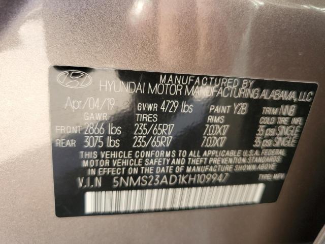 2019 HYUNDAI SANTA FE SE 5NMS23AD1KH109947