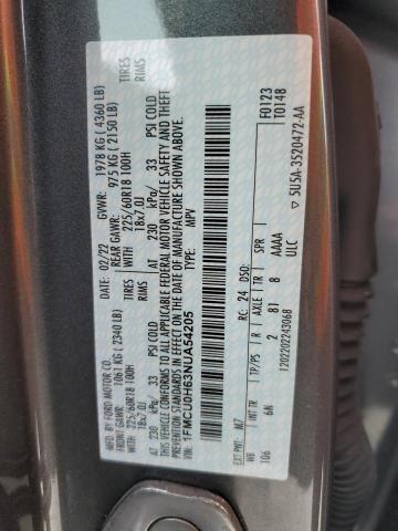 VIN 1FMCU0H63NUA54205 2022 Ford Escape, Sel no.14