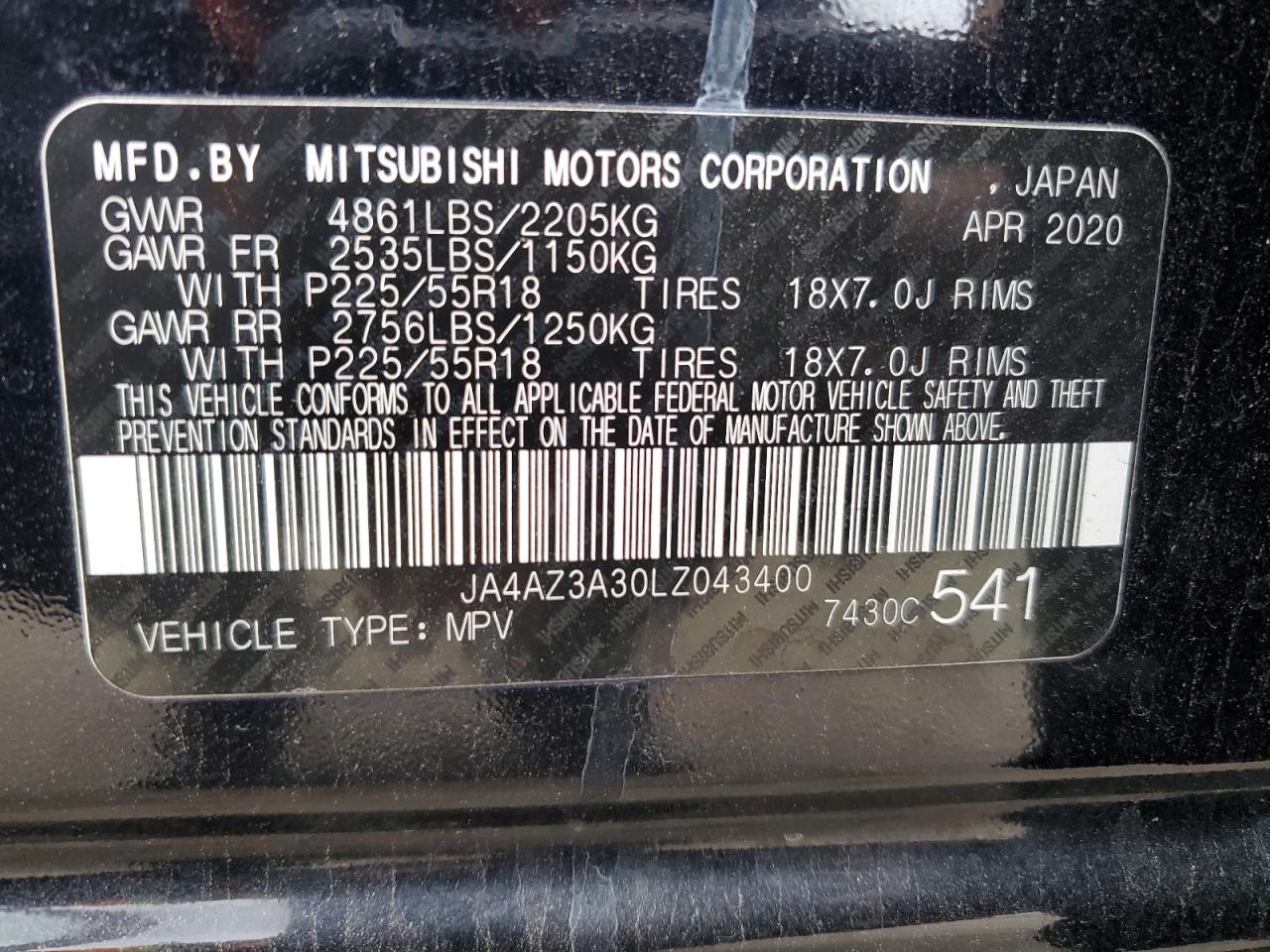 Lot #2979326796 2020 MITSUBISHI OUTLANDER