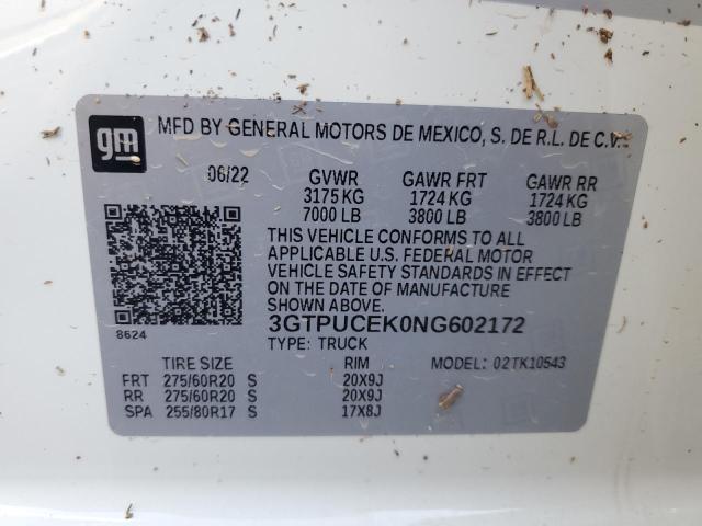2022 GMC SIERRA K15 - 3GTPUCEK0NG602172