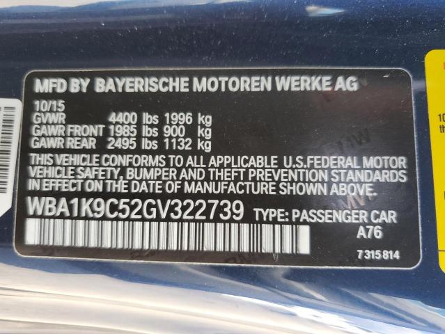 VIN WBA1K9C52GV322739 2016 BMW 2 SERIES no.12