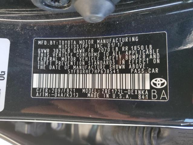 VIN 5YFBURHE7HP638541 2017 Toyota Corolla, L no.12