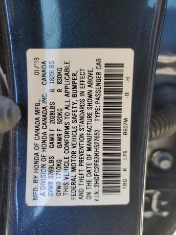 2019 HONDA CIVIC LX - 2HGFC2F63KH527653