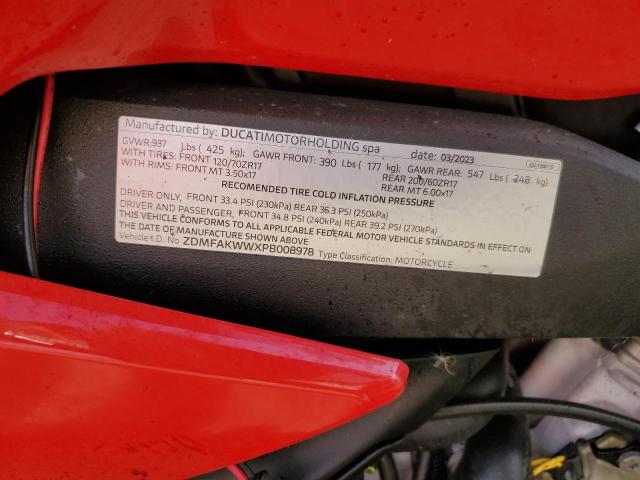 2023 DUCATI STREETFIGH ZDMFAKWWXPB008978