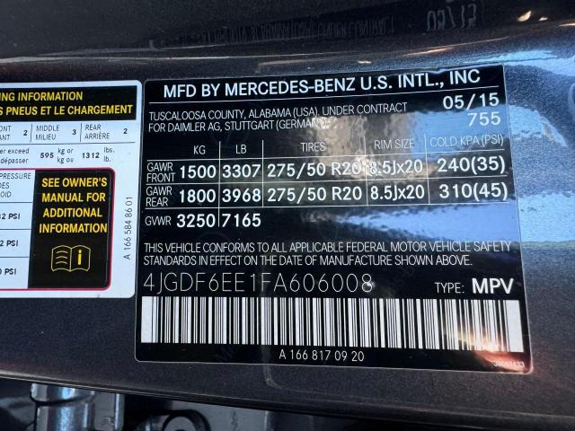 VIN 4JGDF6EE1FA606008 2015 Mercedes-Benz GL-Class, ... no.10