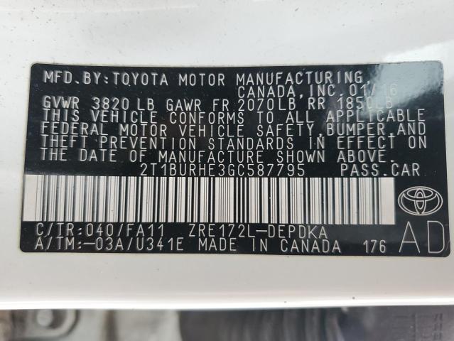 2016 TOYOTA COROLLA L - 2T1BURHE3GC587795