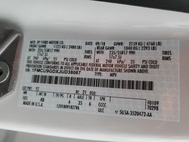 2018 FORD ESCAPE SE - 1FMCU9GDXJUD38087