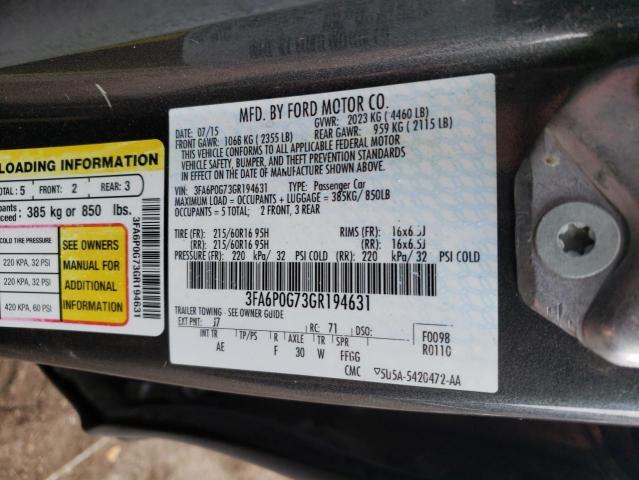 VIN 3FA6P0G73GR194631 2016 Ford Fusion, S no.12