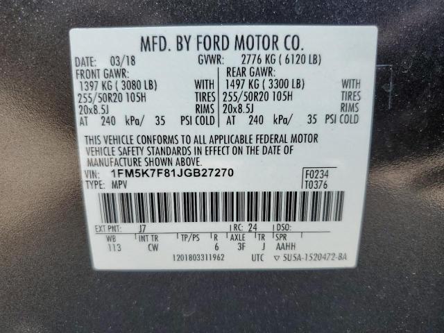 2018 FORD EXPLORER L - 1FM5K7F81JGB27270