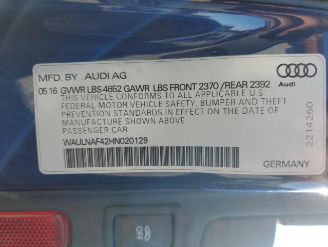 2017 AUDI A4 WAULNAF42HN020129