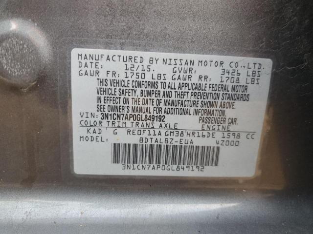 2016 NISSAN VERSA S - 3N1CN7AP0GL849192