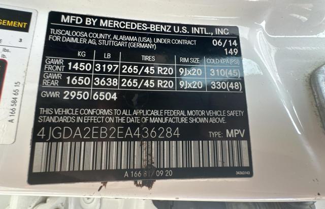 VIN 4JGDA2EB2EA436284 2014 Mercedes-Benz ML-Class, ... no.10