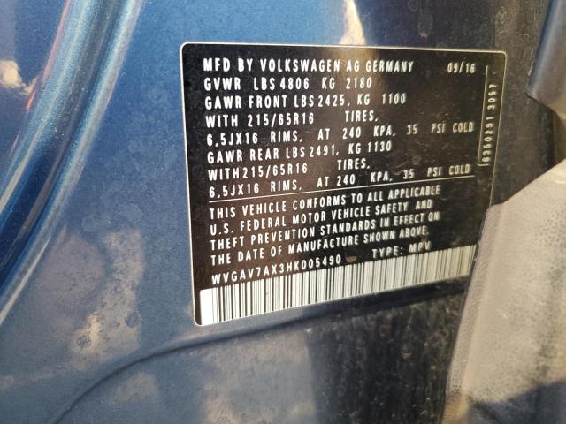 2017 VOLKSWAGEN TIGUAN S - WVGAV7AX3HK005490