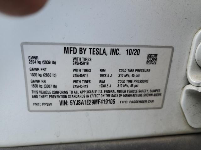 2021 TESLA MODEL S - 5YJSA1E29MF419106