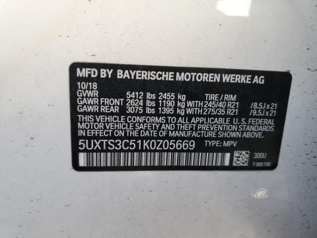 VIN 5UXTS3C51K0Z05669 2019 BMW X3 no.13