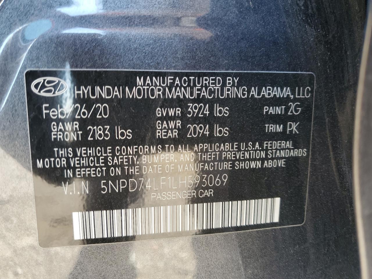 Lot #2976789766 2020 HYUNDAI ELANTRA SE