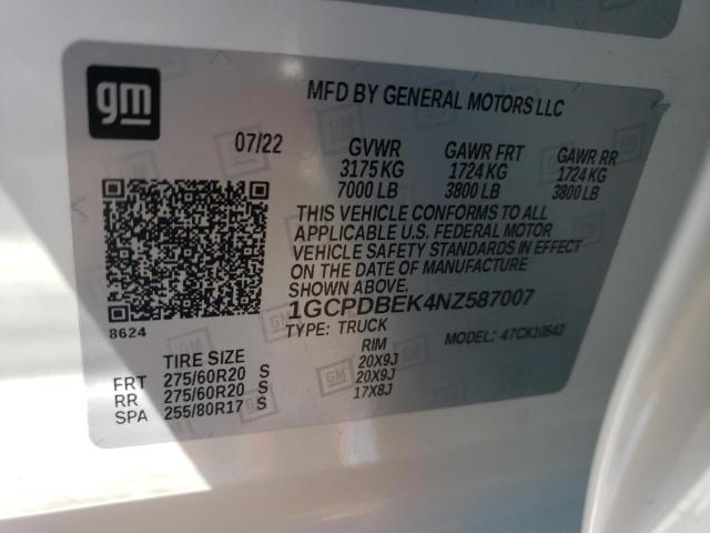 VIN 1GCPDBEK4NZ587007 2022 CHEVROLET ALL MODELS no.12